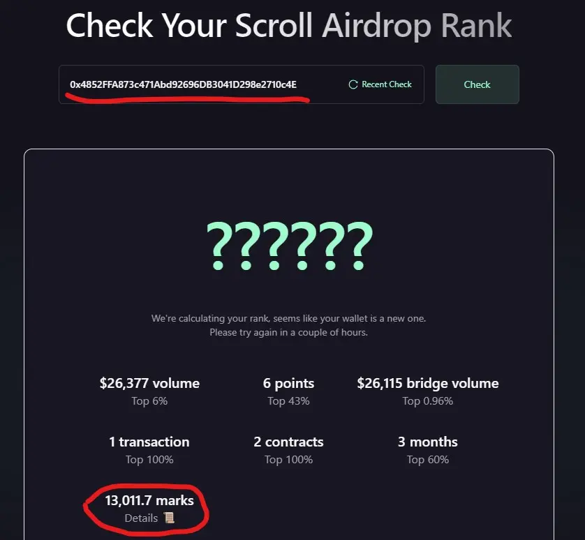 On the eve of the airdrop, how many points do Scroll team addresses have?